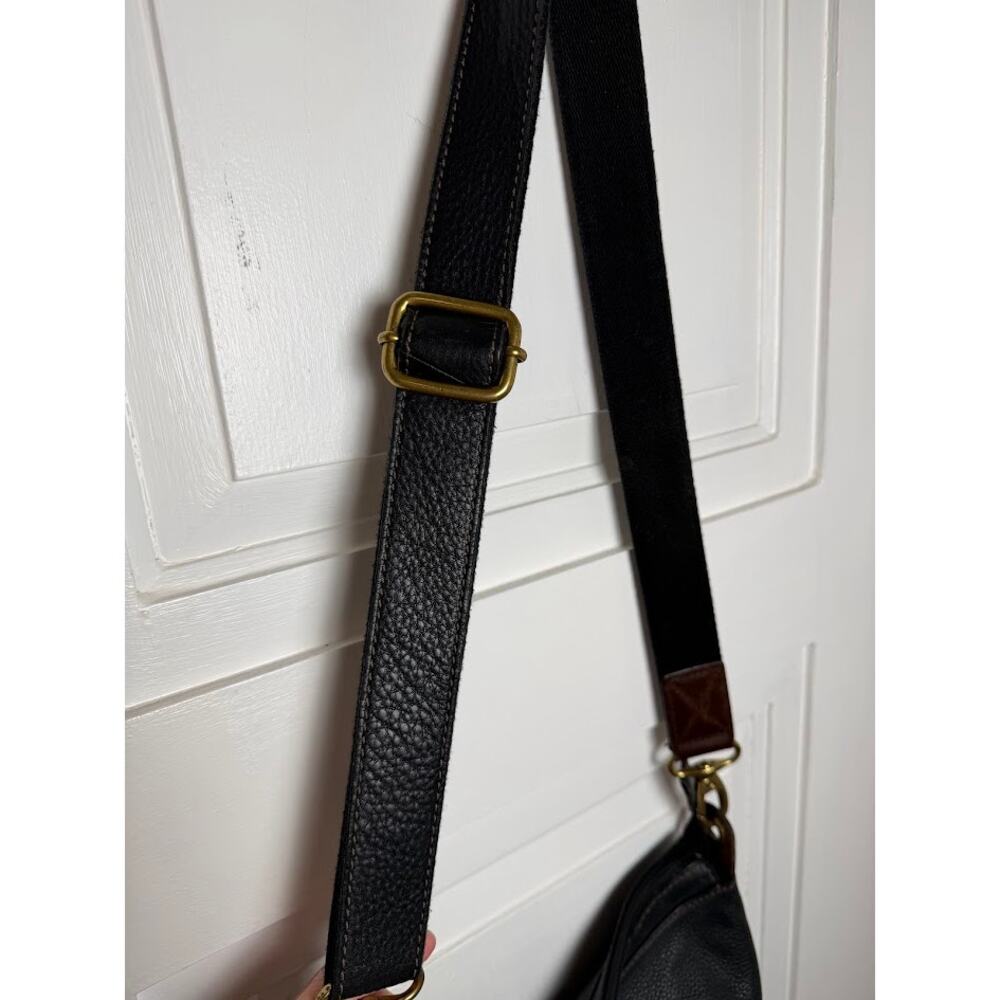 Fossil Hobo Morgan Traveler Bag Wide Strap Crossbody Pebbled Black Leather Bag - Picture 5 of 14